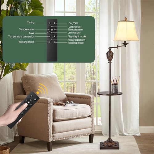 Traditional Floor Lamp with Tray, Remote Dimmable, 350° Swing Arm and Brown - color: Brown-1