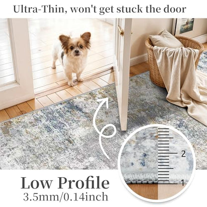 Washable 2x5 Hallway Runner Rug: Abstract Modern Non Slip Entry Floor Mat - color: Blue/Beige, size: 2' x 5' (Rectangular)