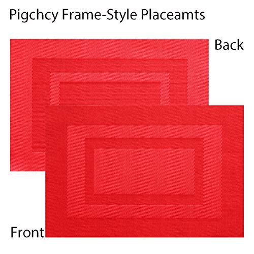 PIGCHCY Placemats,Durable Placemats for Dining Table,Washable Woven Vinyl Kitchen Placemats Set of 4 (18 x 12 inches,Passionate Red) - color: Box: Red Passionate, size: 4 Placemats