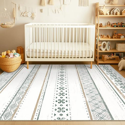 6x9 Washable Area Rugs for Living Room Boho Bedroom Rug Green/Brown - color: Green/Brown, size: 6' x 9' (Rectangular)