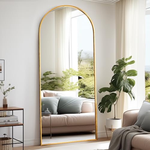 Rowjut Floor Full Length Mirror, Arched Mirrors Full Length 76"x34" Freestanding Large/with Aluminum Frame & Wall Mounted & Hanging or Leaning & Full Body Mirror for Bedroom, (Gold) - color: Gold, size: 76"L x 34"W