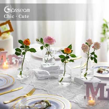 Glasseam Glass Bud Vases for Centerpieces: Bulk of 24 Clear Small Vases - size: S-24Pcs