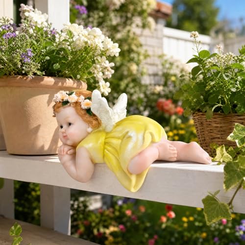 XJar Resin Garden Fairy Figurine, Lying Hand Painted Yard Decor Statue - color: Fairy - Prone Posture
