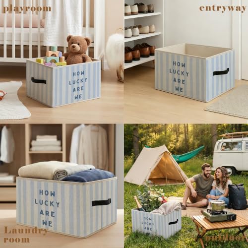 How Lucky Are We Preppy Blue Striped Storage Basket Organizer - color: How Lucky