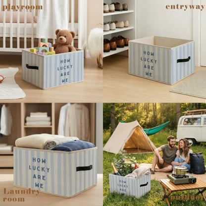 How Lucky Are We Preppy Blue Striped Storage Basket Organizer - color: How Lucky