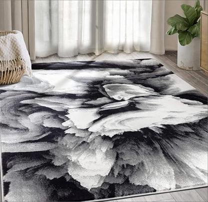 Abani Arto Collection ART170A Contemporary 3D Geometric Area Rug - color: Black, White, size: 8'11" x 12'