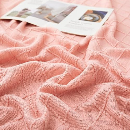 Acrylic Knitted Throw Blanket, Baby Pink, 50 x 60 Inches - color: Baby Pink