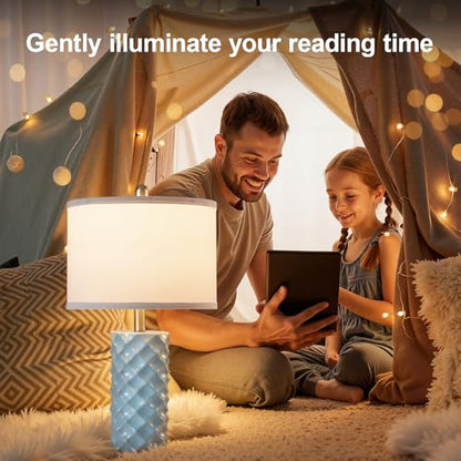 Star Diamond Ceramic Table Lamps Set of 2 - Sky Blue Nightstand Lamps 23" - color: Sky Blue