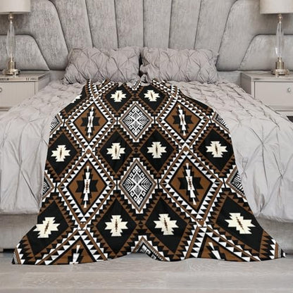 Rustic Western Throw Blanket, Southwestern Bohemian Ethnic Style Native Aztec Pattern Flannel Blanket for Sofa Bed, All Seasons 30"x40" - color: Aztec-4, size: 30"x40"