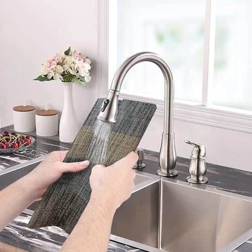 Aofmee Table Runner and Placemats Set of 6 Washable, Heat Resistant Place Mats with Table Runner, Woven Vinyl Table Placemats for Dining Table, Stain Resistant Kitchen Table Mats Sets, Easy to Clean - color: Stripe-black, size: Set of 7