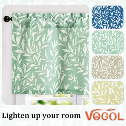 VOGOL Leaf Pattern Valance Printed Window Topper, 42 x 18, 1 Panel, Green - color: Light Green, size: 42"W x 18"L (Pack of 1)
