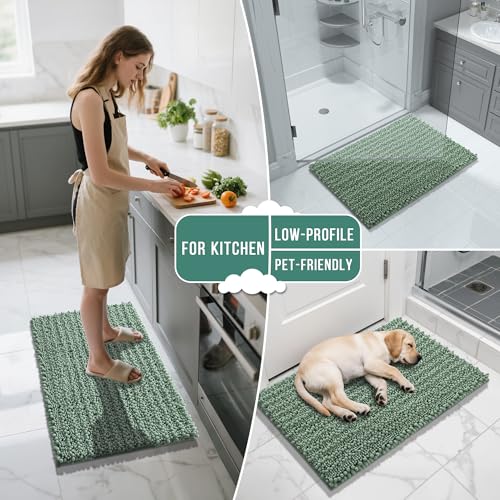 Yimobra Bathroom Rugs Sets 2 Piece, Super Absorbent Bath Mat Set, Green - color: Green, size: 24''x17''+24''x20''U-Shaped