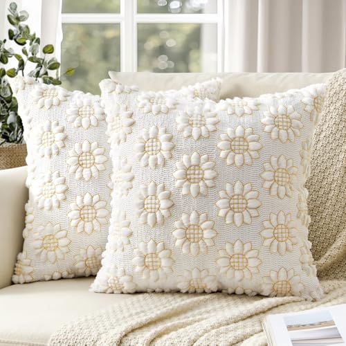 Spring Pillow Covers Sunflower 18x18 Set of 2 Pure White - color: Pure White, size: 18" x 18" (Pack of 2)
