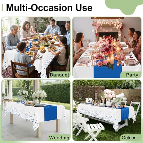 Smiry Disposable Rectangle Plastic 54 x 108 Inch Table Cloth 3 Pack - color: White and Blue