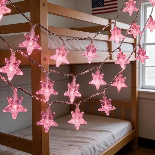 Cherry Blossom Pink Star Lights Pink Crystal 30LED Decorative Fairy Lights Battery Operated for a Dreamy and Romantic Glow - color: Pink Crystal Star