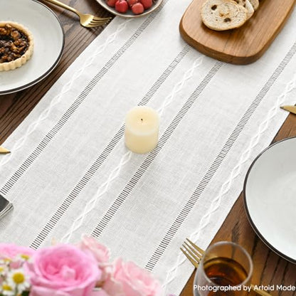 Artoid Mode White Rustic Cotton Linen Table Runner 13x36 Inch - color: White, size: 13" x 36"