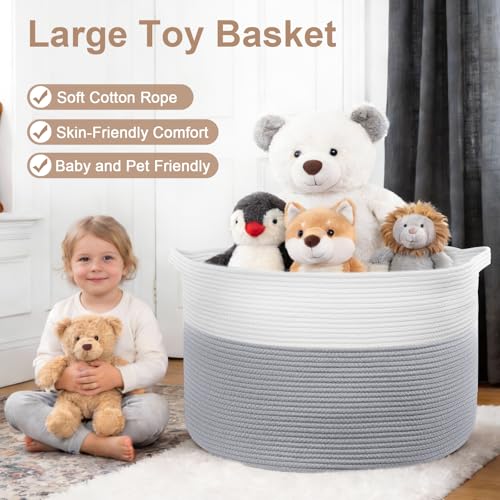 105L Large Blanket Basket Storage with Handles - White & Gray - color: Gray & White, size: 105L