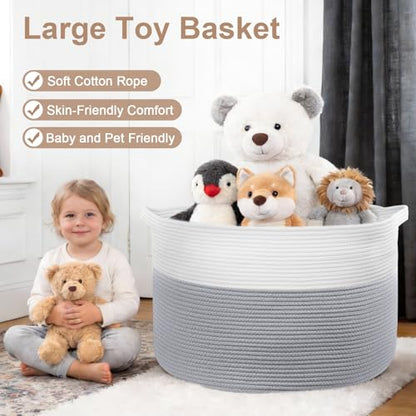 105L Large Blanket Basket Storage with Handles - White & Gray - color: Gray & White, size: 105L