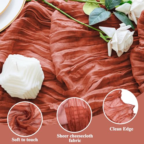 Cheesecloth Table Runner 10FT Terracotta Boho Gauze Rustic Sheer Runners - color: Terracotta, size: 1 Pack