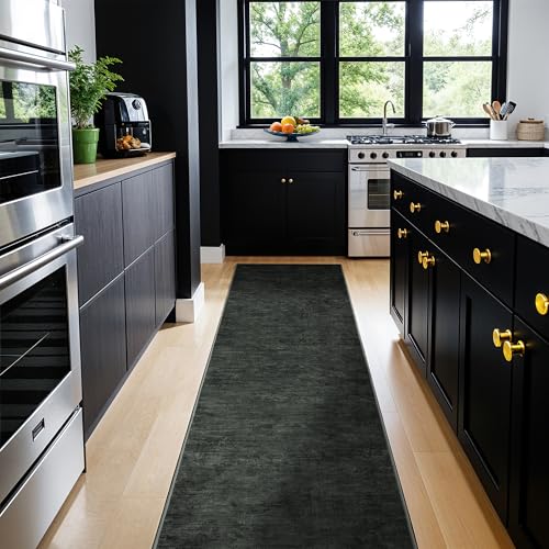 LIANLAM 2x6 Washable Runner Rugs, Black Stainproof Non-Slip for Hallway - color: Black, size: 2' x 6' (Runner)