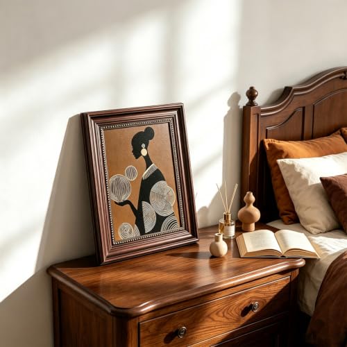 Dark Brown Framed African American Women Canvas Wall Art 12x16 in - color: Geometric Girl 1, size: 16"L x 12"W