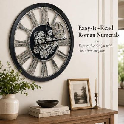 The B-Style Large Real Moving Gears Wall Clock, 30 inch, Black - color: Black and Bronze, size: 30 inch (76 cm)