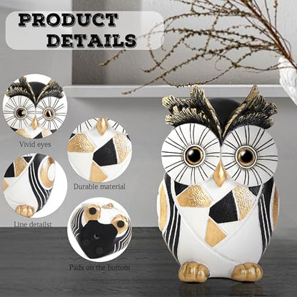 Modern Black White Owl Statue Gold Accent Owl Figurine Home Office Decor - color: Black