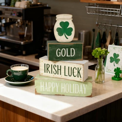 St. Patrick’s Day Decorations - St Patrick Day Irish Luck Tiered Tray Decor Set - Wooden Shamrock Tabletop Decoration - Rustic Farmhouse Holiday Home Decor for Indoor Shelf Mantel Coffee Table Gift - style: Shamrock
