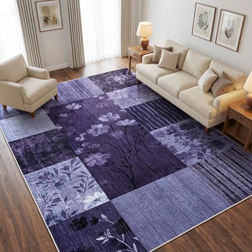 6'x9' Dark Purple Patchwork Geometric Area Rug - color: Dark Purple, size: 6' x 9' (Rectangular)