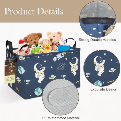 Rectangle Foldable Storage Basket Handles For Home, Space Astronaut - color: Rec-Blue Space Astronaut