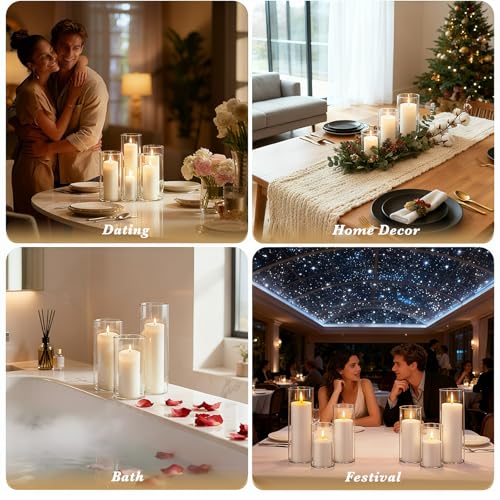 24 Pcs Glass Hurricane Candle Holders Set - White Pillar Candles with Clear Glass Cylinder Vases (12 Candles + 12 Vases) for Wedding, Dating, Party, Table Centerpiece Decor - size: 24 Pcs