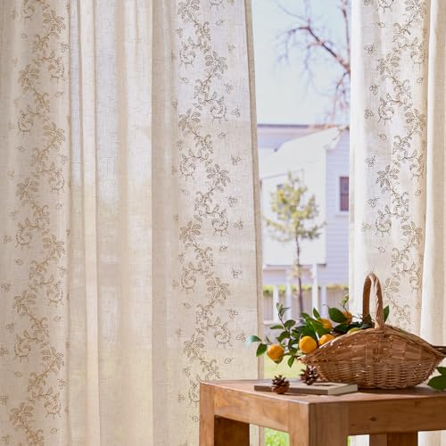 jinchan Floral Linen Curtains, Back Tab 50x63 Inch, 2 Panels Beige - color: Vine | Beige, size: 50"W x 63"L (Pack of 2)