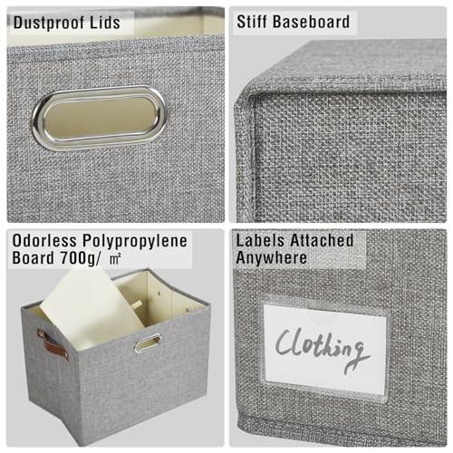 15" Fabric Storage Box with Lids, 3-Pack, Gray - color: Gray, size: Medium-15"