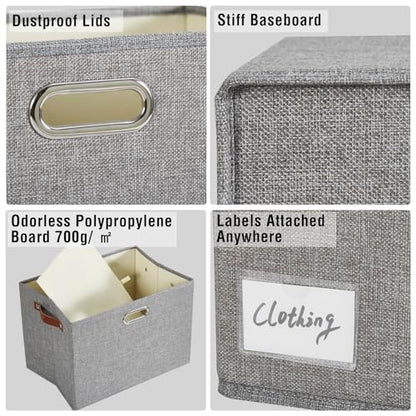 15" Fabric Storage Box with Lids, 3-Pack, Gray - color: Gray, size: Medium-15"
