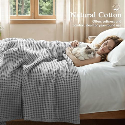 Exclusivo Mezcla 100% Cotton Blanket Queen Size for Bed, Light Grey - color: Light Grey, size: Queen (90" x 90")