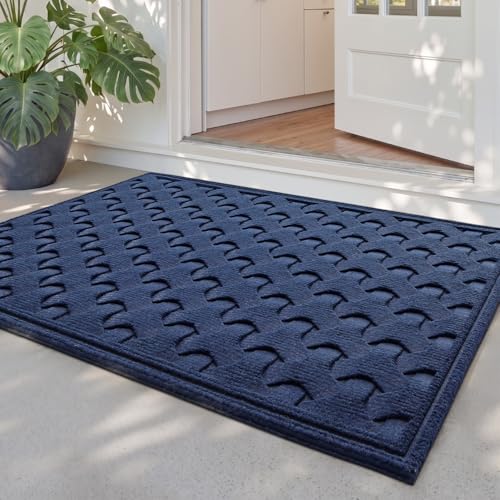 DEXI Front Door Mat Outside Entrance 24x36 Heavy Duty Entry Floor Doormat | Navy Blue, Dirt Trapper, Rubber Back, Non Slip Low Profile Mats for Entryway Exterior Patio - color: Navy Blue, size: 24" X 36" (Rectangular)