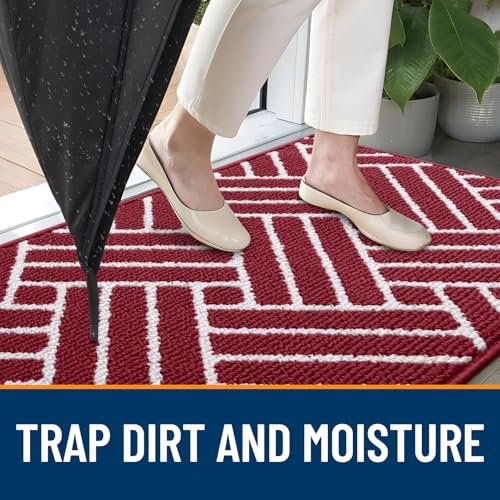 OLANLY Indoor Door Mat 36x24, Low-Profile Dirt Resistant Doormat, Burgundy - color: Burgundy, size: 36" X 24"