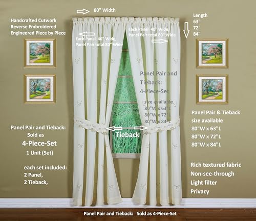 Today's Curtain Verona Reverse Embroidery Panel Pair and Tiebacks, 84", Ecru/Antique, 80" W X 84" L - color: Ecru/Antique, size: 80"W x 84"L (Pack of 1)