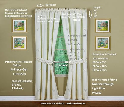 Today's Curtain Verona Reverse Embroidery Panel Pair and Tiebacks, 84", Ecru/Antique, 80" W X 84" L - color: Ecru/Antique, size: 80"W x 84"L (Pack of 1)