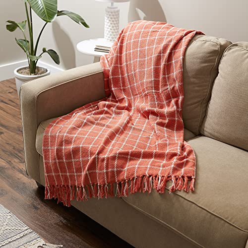 DII Transitional Checked Plaid Woven Throw, 50x60, Spice - color: Spice, size: 50x60"