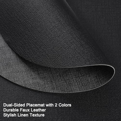 Myir JUN 14" Round Placemats Set of 4, Reversible Dual-Color Place Mats - color: Gray Black