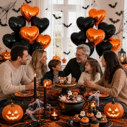 Black Orange Heart Balloons,12Pcs 18Inch Heart Shaped Balloons - color: Black Orange