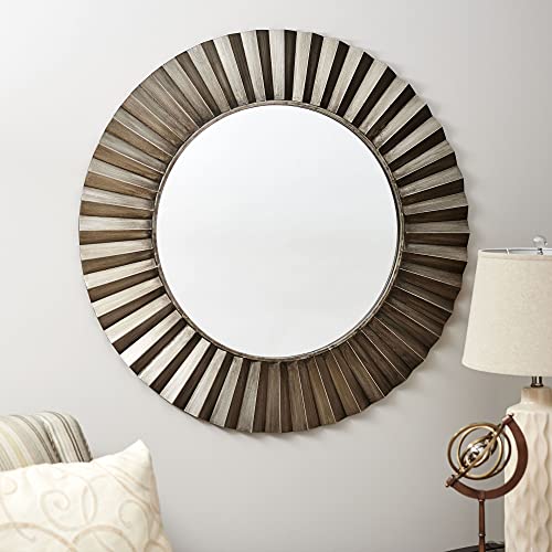 Household Essentials Round Metal Frame Decorative Sunburst Wall Mirror, Bronze - style: Metal