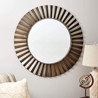 Household Essentials Round Metal Frame Decorative Sunburst Wall Mirror, Bronze - style: Metal