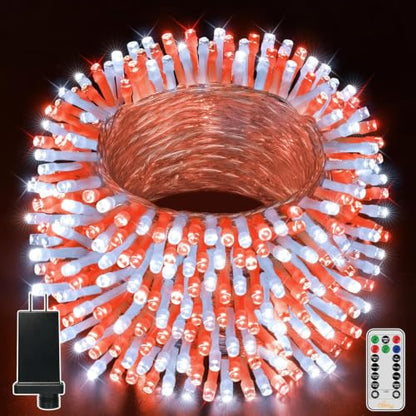 Ollny Red and White Christmas Lights, 400LED 131FT String Light with Remote - color: Red and White, size: 400 LEDs