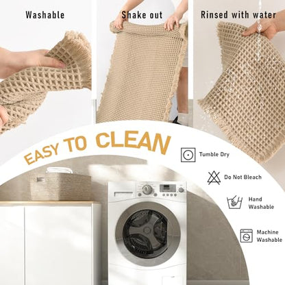 JIUZHEN Set of 2 Waffle Bathroom Rugs Boho Bath Mats 16"x24"+24"x36" Brown - color: Brown, size: 16"x24" + 24"x36"