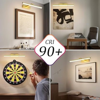 15.5In Battery Operated Picture Light 10000mAh Rechargeable Art Light Wireless Gallery Light 3CCT Dimmable for Paintings - color: Gold