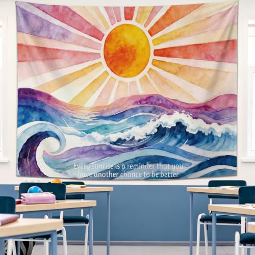 KJHL Boho Sun Tapestry Mental Health Wall Hanging for Bedroom 60" x 44" - color: Colourful, size: 60"L x 44"W