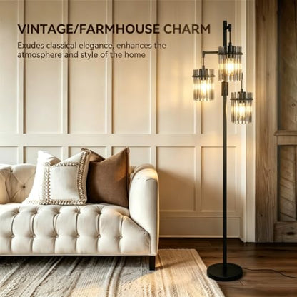 Dimmable Black Crystal Standing Farmhouse Tree Floor Lamp for Living Room - size: 66 inch Tall Black