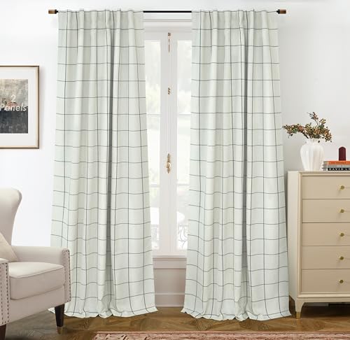 DriftAway 100% Blackout Plaid Linen Curtains 96 Inches Long 2 Panels Black - color: Black, size: 52"W x 96"L (Pack of 2)